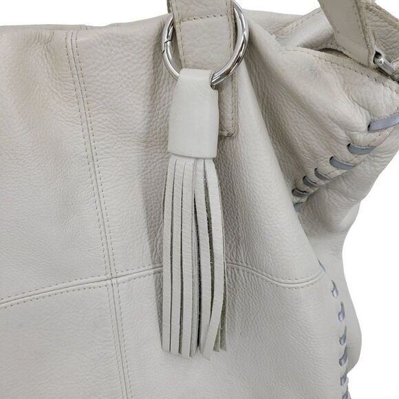 Laura Di Maggio Leather Convertible Tote Crossbody Off White Bone XL Tassel - Picture 9 of 17